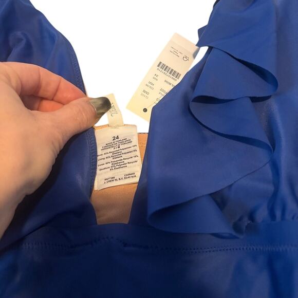 NWT J.Crew Blue Ruched Ruffle V-Neck One Piece Swimsuit Women’s 24 - Picture 6 of 6